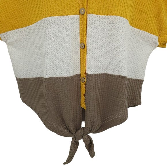 Umgee USA Pullover Tie Waist Waffle Knit Top Womens S Short Sleeve V Neck NEW - Picture 4 of 12